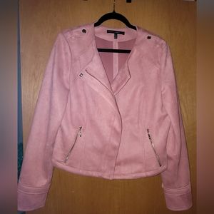 EUC White House Black Market WHBM pink ultrasuede Moto jacket XL